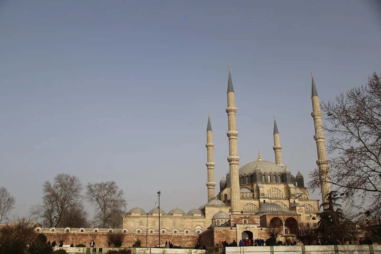 Edirne'deki Selimiye Camii'nin büyük kubbesi ve dört minaresi.